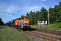 BR 203 HVLE auf dem Überholungsgleis am Stellwerk Bnt im Bahnhof Biesenthal 20.07.2015