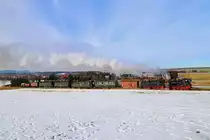 Scheinanfahrt von 99 6101 und 99 5901 mit IG HSB-Sonder-PmG am 14.02.2015 kurz hinter Hasselfelde. (Bild 2)