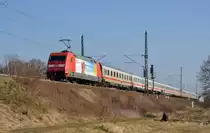 101 099 schob am 17.03.16 einen IC von Leipzig kommend durch Gräfenhainichen Richtung Berlin.