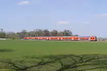 RE 5 Richtung Koblenz bei Brühl, geschoben von 146 277, aufgenommen am 26.3.16.