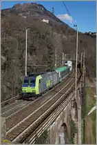 Die BLS Re 485 005-3 erreicht mit ihrer Rola von Freibung im Breisgau nach Novara den Bahnhof Preglia. 
