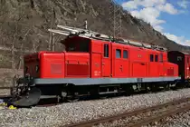 MGB: Historische Fahrzeuge der MGB in Brig am 26. März 2016. HG4 4/4 I Nr. 15, 1929 (ehemals VZ) mit Schneepflug auf einem Abstellgeleise der Werkstätte Brig.
Foto: Walter Ruetsch