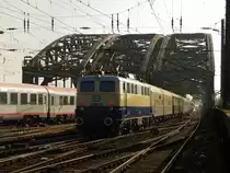 E10 1239 hängt am Zugschluss des Sonderzuges (Düsseldorf Hbf - Aschaffenburg Hbf). Gezogen wurde der Zug von 01 150. Köln Hbf (26.03.2016)