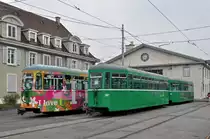 Auf dem Hof des Depots Dreispitz warten die B4 1447, 1467 und 1452 auf den Verlad nach Belgrad. Die Aufnahme stammt vom 28.02.2016.