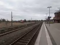 Bahnhof Malchin am 20.März 2016.Hier zweigten einst eine Nebenstrecke nach Dargun und Waren ab.Auch ein Güterwagenausbesserungswerk gab es.