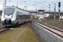 Abellio 442 115 verlässt mit RB nach Heiligenstadt den Bahnhof Nordhausen und wechselt von Gleis 3 aufs Streckengleis 28.03.2016