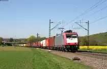 185 599-8 mit dem DGS 40125 (Zeebrugge-Milano Smistam) bei Kollmarsreute 19.4.16