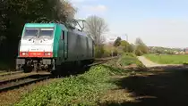 Ein Nachschuss von der Cobra 2834 kommt als Lokzug aus Belgien nach Aachen-West und fuhr die Gemmenicher-Rampe herunter nach Aachen-West. 
Aufgenommen an der Montzenroute am Gemmenicher-Weg.
Bei schönem Frühlingswetter am Nachmittag vom 4.5.2016. 