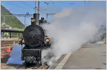 Dampfextrazug (Davoser Rundfahrt) zum Muttertag mit G 4/5 107  Albula  fährt in Landquart ab. (08.05.2016)