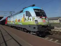Der neue Stern am Werbelokhimmel, die 182 002.
RE 18111 Magdeburg - Frankfurt(Oder) am 11.Mai 2016 in Burg 