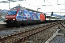 Re 460 078-9.  MySwitzerland.com , die gute Werbung f�r den Tourismus in der Schweiz. Der InterRegio nach Basel beim Zwischenhalt im Bhf. Frick (Kanton Aargau) bei gerade noch ausreichendem Licht. 25.3.2007