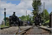 Festival Suisse de la vapeur 2016: Bei soviel Dampffahrten gibt es auch eine Menge  hungriger  Loks zu behandeln. Links die HG 3/4 N° 3, in der mitte die LEB G 3/3 N°5 und ganz rechts die BAM G 3/3 N°6.
15. Mai 2016