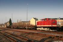 Die liebevoll in das DR-Erscheinungsbild zur�ckversetzte 112 326 der Pressnitztalbahn GmbH ist am 27.03.07 mit einem mit Schienen beladenen Flachwagenzug in Chemnitz-S�d eingetroffen. Ein Dankesch�n den Pressnitztalbahnern f�r diese sch�ne Lokomotive - sie ist wirklich eine Augenweide!