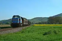 Die 575 002-7 alias V102 war am Morgen des 06.05.16 mit der Übergabe (EZ) 55830 von Freiburg (Breisgau) Gbf nach Breisach unterwegs. Nachdem der Zug den Kaiserstuhl einmal umrundet hatte, konnte er nun auf der sprichwörtlichen Zielgeraden zwischen Achkarren und Breisach gesichtet werden.