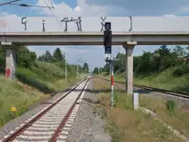 Das Ausfahrsignale P1,am 05.Juni 2016,in Leipzig Miltitzer Allee.