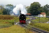 99 6001 am 16.10.2015 auf Rangierfahrt zwischen Wernigerode Westerntor und Wernigerode Bhf. Sie war an jenem Tag für eine Sonderzugveranstaltung der IG HSB im Einsatz. (Bild 2)