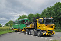Am 17.06.2016 geht der B 1498 auf die letzte Reise zur Firma Thommen. Hier fährt der Lastwagen auf der Rheinstrasse Richtung Augst.