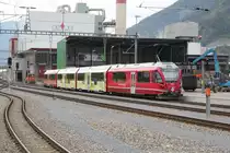 Allegra ABe4/16 nach Rhäzüns mit Werbung für die Ski WM 2017 in St.Moritz auf den Mittelwagen bei der Ausfahrt in Untervaz/Trimmis 21.06.16