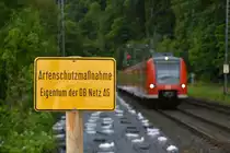 Sind die 425er bald schon eine bedrohte Art? In Zwingenberg kam ein 425er als S-Bahn nach Osterburken eingefahren. Links im Bild sieht man die abgedeckte Fläche welche die Artenschutzmaßnahme sein soll. Welche Art geschützt wird weiß ich leider nicht.

Zwingenberg 18.06.2016
