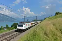 Re 460 052 mit einem IC nach Basel am 24.06.2016 bei Einigen. 