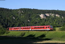 629 004-2 und 628 428-4 als RE 28674 (Ulm Hbf-Tuttlingen) bei Fridingen 23.6.16