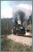 699.01 und Lok 4 auf voller Fahrt durch Langen-Buch. (Archiv 10/78)