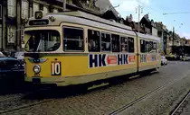 København / Kopenhagen Københavns Sporveje SL 10 im April 1968: Der DÜWAG-GT6 853 hielt, vermutlich wegen technischer Probleme, auf einem Abweichgleis am Kongens Nytorv. - Scan von einem Farbnegativ. Film: Kodacolor X.