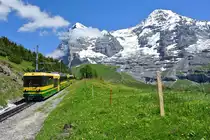 Die Panos 141+149 auf Talfahrt zwischen kleine Scheidegg und Wengernalp, 04.07.2016.

