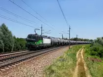 Die 193 250 mit einem Kesselzug am 10.07.2016 unterwegs bei Taufkirchen a. d. Pram.