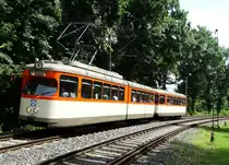 VGF Düwag M-Wagen 102 am 10.07.16 in Schwanheimer Wald als Pendelverkehr zum Sommerfest im Verkehrsmuseum Frankfurt