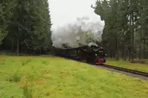 99 5901 mit IG HSB-Sonderzug am 17.10.2015 bei einer Scheinanfahrt zwischen Elend und Sorge. (Bild 3)