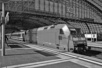 Im klassischen Fotografieranstrich zeigte sich die 101 009 am 26.03.2007 im Hauptbahnhof Berlin vor dem InterCity 141.