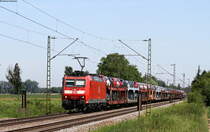 185 123-7 mit einem Autozug bei Riegel 7.7.16
