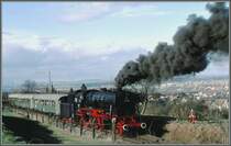 23 058 Eurovapor bei R�ckw�rtsfahrt zu einer Scheinanfahrt oberhalb von Kreuzlingen-Bernrain. (Archiv 11/75)