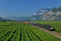 189 998 + 189 934 mit einem KLV am 09.07.2016 bei Mezzocorona. 