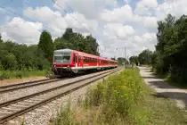 628 626-4 und sein Schwesterfahrzeug 628 627-2 in Richtung München wurden am 24.07.16 in Poing fotografiert. 