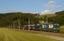 Das Murtal war bereits in sanftes Abendlicht gehüllt, als der WLC-Autozug 48145 mit der 193 251 gen Süden fuhr, wenige Minuten nach der Aufnahme verschwand die Sonne an diesem 20.Juli 2016 hinter dem 1345 Meter hohen Himberger Eck.