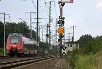 Hp0 und Hp 1 bei Brieske. Ein TW der Baureihe 442 pasiert gerade eben.29.07.2016 18:06 Uhr. 