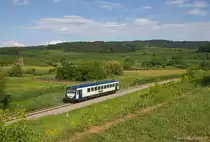 Der SWEG VT 129 verkehrte am 01.08.2016 als SWE74224 zwischen Breisach und Riegel. Hier aufgenommen bei Jechtingen.