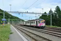 Im Vall�e de Joux verkehrt noch heute zeitweise der ex. MThB Pendel, dies wenn der ex. TRN Pendel ausser Betrieb ist. Am 27.07.2016 verkehrte der ABDe (94 85 7)578 016-8 und der Bt 50 85 80-35 904-2 (sogar ohne B Lego Zwischenwagen) als R 6032/6033 Le Brassus - Vallorbe - Le Brassus, hier bei Einfahrt in Vallorbe.