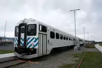 Kanada / Qu�bec: SFG Rail (Soci�t� de chemin de fer de la Gasp�sie / Gaspe Railway Company) / Scenic Train l'Amiral: Steuerwagen des Touristenzuges  l'Amiral . Aufgenommen im September 2014 im Bahnhof von Gasp�, dem gleichzeizigen Bahnstreckenende. Bahnstrecke Matap�dia - Gasp�. Aufgenommen im September 2014.