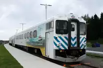 Kanada / Québec: SFG Rail (Société de chemin de fer de la Gaspésie / Gaspe Railway Company) / Scenic Train l'Amiral: Steuerwagen des Touristenzuges  l'Amiral . Aufgenommen im September 2014 im Bahnhof von Gaspé, dem gleichzeizigen Bahnstreckenende. Bahnstrecke Matapédia - Gaspé. Aufgenommen im September 2014.