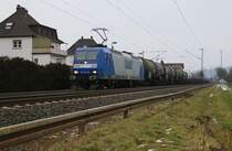 145-CL 206 mit Kesselwagenzug in Fahrtrichtung Süden. Aufgenommen in Ludwigsau-Friedlos am 22.01.2015.