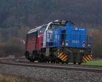 Nachschuss auf die Überführungsfahrt der CFL 1581, gezogen von der 227 005-6 Aufgenommen zwischen Mecklar und Ludwigsau-Friedlos am 18.01.2015.