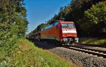 152 025-3 ist am 24.08.16 mit einen leeren Autozug bei Burghaun zu sehen der in Richtung Süden unterwegs ist.