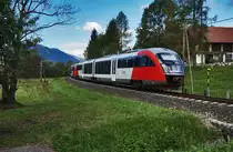 Nachschuss von 5022 027-4 und 5022 021-7  Stadt Wolfsberg , bei der Ortschaft Podlanig.
Unterwegs waren die Triebwagen als R 4805 von Villach Hbf nach Kötschach-Mauthen.
Aufgenommen am 6.9.2016.