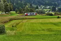 5022 025-8  St. Paul/Lavanttal  fährt als R 4807 (Villach Hbf - Kötschach-Mauthen), zwischen Waidegg und Kirchbach im Gailtal vorüber.
Aufgenommen am 6.9.2016.
