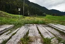 Sieht man sich die Gailtalbahn bei diesem kleinen Feldwegübergang zwischen Waidegg und Kirchbach im Gailtal an, kann man sich wohl denken, wie es um die Bahn steht. Es sieht wohl eher so aus, als ob hier schon länger kein Zug mehr unterwegs war, aber noch verrichten die 5022er hier alle zwei Stunden ihren Dienst.

Die Bahnstrecke wird Infolge des Zielnetz 2025+ der ÖBB, oder wohl eher der SPÖ, am 11.12.2016 eingestellt.
Zwar wurde die Strecke durch den damaligen Landeshauptmann Gerhard Dörfler von der FPK, vertraglich bis 2020 gesichert, aber die jetzige Landesregierung unter SPÖ und Grünen, hält von diesem Vertrag wohl eher nichts mehr und kündigte diesen zusammen mit den ÖBB Anfang des Jahres.
Der Landesverkehrsrat Rolf Holub von den !GRÜNEN!, bezeichnet die Teileinstellung der Gailtalbahn und die Umstellung auf Busbetrieb sogar als  Modellregion für Öffentlichen Verkehr . Da kann man sich als einziges nur glücklich schätzen, dass so jemand nicht für den Verkehr in ganz Österreich zuständig ist.

Aufgenommen am 6.9.2016