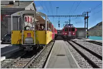 Kreuzung mit BEX974 mit ABe 4/4 III 52  Brusio  und 56  Corviglia  in Ospizio Bernina. (05.09.2016)