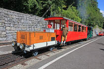 BRB: Erlebnis mit dem Salon Rouge. Zurück in Brienz, heisst es Abschied nehmen. Die Crew fährt nun ins Depot. Aufnahme vom 09. Sept. 2016, 14:39